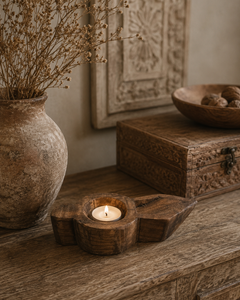 Porte-bougie chauffe-plat en bois fait main vintage, décoration de table rustique style ferme pour salon, chambre, jardin, entrée, salle à manger, maison - Product Image 4