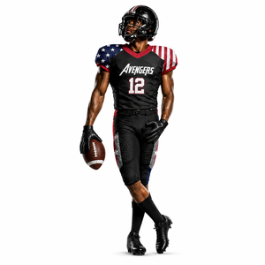 Conjunto de Uniforme de Fútbol Americano de los Vengadores, Jersey Sublimado Negro con Cuello en V y Patrón de Bandera para Hombre, con Protecciones, Estilo Ajustado - Product Image 4