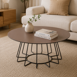 Round Contemporary Modern Design Tempered Glass Top <b>Coffee</b> <b>Table</b> with Matt Black <b>Epoxy</b> Legs for Living Room - Product Image 1
