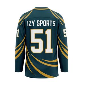 Maillots de hockey sublimés vert forêt avec lignes dorées, en maille polyester épaisse, uniformes de ligue à manches longues - Product Image 3