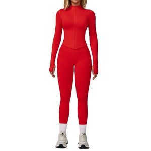 Ensemble de vêtements de sport pour femmes, 2 pièces, haut à manches longues avec fermeture éclair, leggings taille haute, fitness, yoga, entraînement, sportswear - Product Image 6