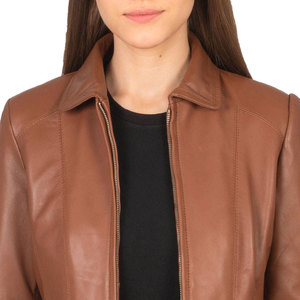 Chaqueta de Motociclista para Mujer, de Cuero Sintético Marrón, Tejida, con Cierre, Cuello Camisero, Manga Larga, para Otoño - Product Image 5