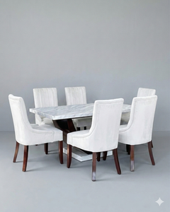 Ensemble de table à manger en bois contemporain avec chaises en velours, design scandinave, meubles écologiques pour la maison - Product Image 3