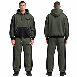 Ensemble de survêtement homme vert olive et noir, sweat à capuche zippé et pantalon de jogging, vêtements de sport, vêtements de gym, streetwear, logo personnalisé - Product Image 1