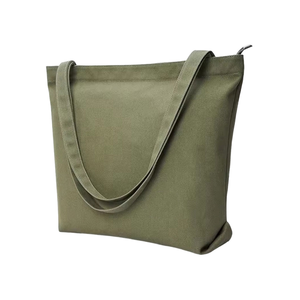 Sac fourre-tout en coton écologique pour femmes Logo personnalisé imprimé bas quantité minimale de commande direct usine vente en gros sac en toile recyclée avec poche à fermeture éclair - Product Image 3