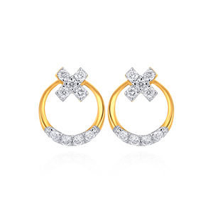 ต่างหูเพชรทรงกลม Twinkle Cross Diamond Hoops หรูหราสำหรับผู้หญิง ทองคำเหลือง ประดับเพชรธรรมชาติทรงกลม เหมาะสำหรับใส่ทุกวัน - Product Image 1