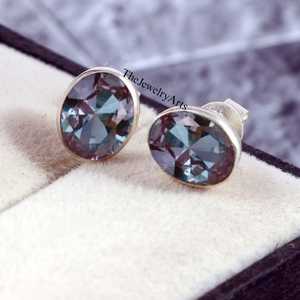 Birthstone <b>Earrings</b>, <b>Alexandrite</b> <b>Earrings</b>, Stud <b>Earrings</b>, Oval Cut, Sterling Silver <b>Earrings</b>, Colors Changing Gemstone <b>Earrings</b> - Product Image 5