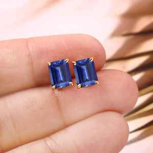 Pendientes de zafiro azul de Ceilán, plata de ley 925, chapados en oro de 14 quilates, joyería fina para mujer, regalo - Product Image 6