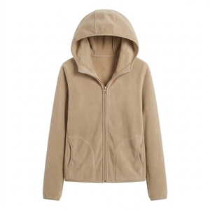 Veste polaire à capuche unisexe avec fermeture éclair, manteau d'hiver avec poches, couleur unie, haut chaud décontracté - Product Image 3