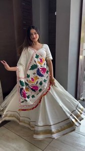 Navratri Special Party Wear Collection Cotton With <b>Mirror</b> Work Lehenga Gota Satin Lace Choli With Printed Mul Cotton Dupatta - Product Image 2