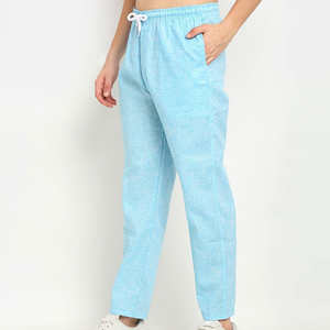 กางเกงกีฬาผ้าฝ้ายสีฟ้าอ่อนพรีเมียมสำหรับผู้ชาย ระบายอากาศได้ดี มีกระเป๋าข้าง ทรงลำลอง ใส่สบาย เหมาะสำหรับฤดูร้อน เอวยางยืด - Product Image 5