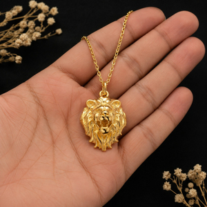 Collier Pendentif Tête de Lion Chrétien en Argent Sterling 925 Plaqué Or 18K Unisexe, Luxe Minimaliste pour Usage Quotidien - Product Image 2