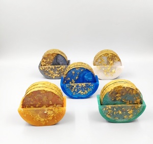 Multicolour Epoxy Resin Tea <b>Coaster</b> <b>Set</b> Personalized For Table Decoration Dinnerware Wine Coffee Drink Mats & Pads Placemet - Product Image 5