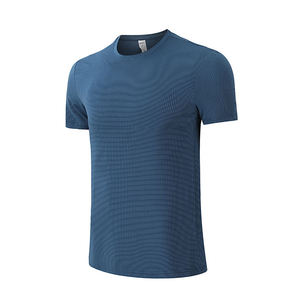 Camiseta deportiva de manga corta para hombre, azul grisáceo, azul marino, lisa, sin estampado, corte atlético, cuello redondo, básica. - Product Image 6
