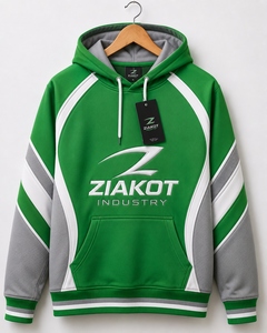เสื้อฮู้ดสปอร์ตสีเขียวขาวเทาแบบสั่งตัดเย็บจากโรงงานอุตสาหกรรมซีอาโกต์ ปากีสถาน ขายส่งโดยตรง - Product Image 1