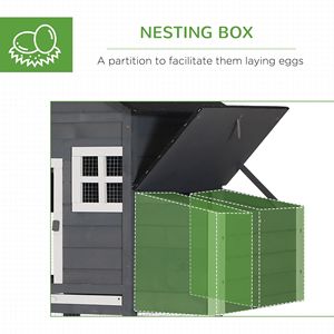 Gallinero de madera de 84 pulgadas con gran corral cubierto y caja de anidación, perchas, color gris - Usado - Product Image 6
