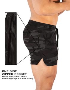 Shorts de sport pour hommes, décontractés, respirants, séchage rapide, 100% polyester, brodés, tissés, taille mi-haute, fermeture à cordon, Shaghaf - Product Image 3