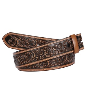 Ceintures en cuir classiques durables personnalisées en usine, ceinture en cuir noir vintage de style western avec boucle en laiton, façonnée à la main - Product Image 6