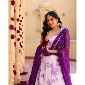 Conjunto de Lehenga de Chifón Floral Ecológico para Mujer, Talla XS, Zaira Levender - Product Image 1