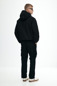 Men's Black Hooded Puffer <b>Jacket</b> Windproof Zipper Closure Casual Style Polyester Material Winter Wear - Product Image 2