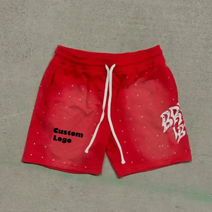 Shorts Negros con Pedrería para Hombre, Estilo Urbano, Casuales, con Cordón, de Algodón, Estampados, Holgados, para Verano - Product Image 3
