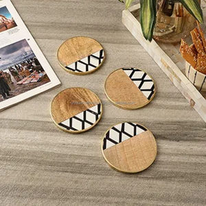 Handcrafted Wooden Round <b>Drink</b> <b>Coasters</b> (Set of 6) With Decorative Holder Tabletop <b>Coasters</b> for Tea Coffee Cups. - Product Image 3