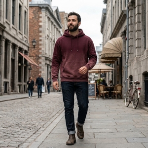 <b>Mens</b> <b>Burgundy</b> Pullover <b>Hoodie</b> Fleece Sweatshirt Custom Logo Streetwear Casual Heavyweight Hooded Top - Product Image 6