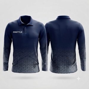 Polo à manches longues pour homme, à blocs de couleur, motif géométrique, séchage rapide, sportif, tricoté, 100% polyester - Product Image 6