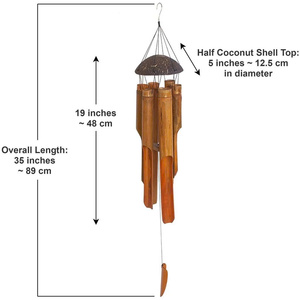 Carillon à vent artisanal vietnamien en bambou et coquille de noix de coco, grande taille, décoration extérieure Feng Shui, carillon à vent en bambou naturel, son melodieux - Product Image 4