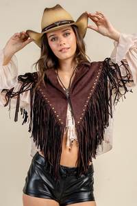 Women's Brown Fringe Shawl With Gold Studs Lightweight <b>Chiffon</b> Bohemian <b>Scarf</b> For Daily Wear All Seasons - Product Image 4