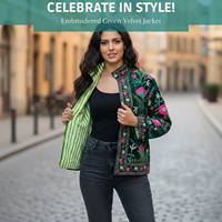 Veste bomber bohème en velours tissé brodé pour femmes, col montant floral Suzani, doublure en coton, réversible, manteau d'hiver