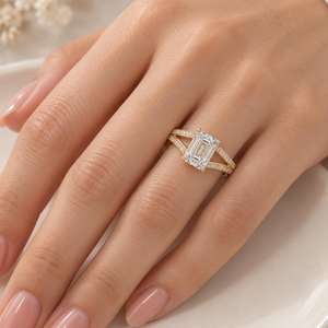 Bague Classique en Gros avec Diamant de Laboratoire Taille Émeraude Certifié IGI, en Or Rose, à Deux Lames, Pavé, Bijou de Fiançailles - Product Image 3