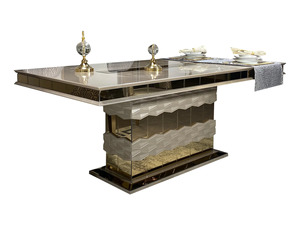 Ensemble de salle à manger moderne de luxe en teck massif noir et or, 6 chaises, table rectangulaire, mobilier contemporain pour villa, maison, cuisine - Product Image 3