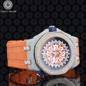 Montre de luxe Charm Jewells en acier inoxydable, boîtier carré de 40 mm, bracelet en cuir orange, accents de diamants, cadran en verre, mouvement mécanique - Product Image 4