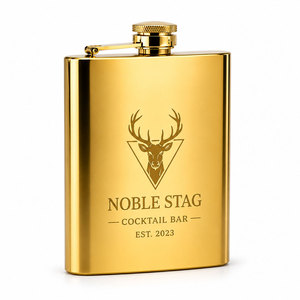 Gourde de poche de luxe personnalisée anti-fuite en acier inoxydable, portable, pour voyage, extérieur, supporter de football, gravée OEM, vente en gros - Product Image 1