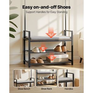 Porte-manteau autoportant de 72 pouces avec banc à chaussures, organisateur de rangement à 2 niveaux, crochets et tringle de suspension, armoire de hall avec étagère à chaussures en fil métallique - Product Image 4