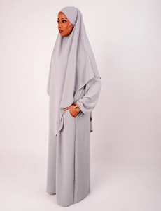 Modest <b>Khimar</b> Abaya Long Sleeve Floor Length Loose Fit Neck Solid Color Embroidered Floral Women Middle East Style Daily Wear - Product Image 1