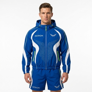 Custom Logo Unisex Hooded Windbreaker Jacket <b>Shorts</b> Set Polyester/Nylon Waterproof <b>Zip</b> Closure Elastic Waist Lightweight Summer - Product Image 3
