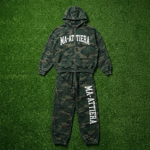 Ensemble survêtement homme vert camouflage à capuche zippé coupe ample streetwear personnalisé OEM ODM vente en gros - Product Image 6