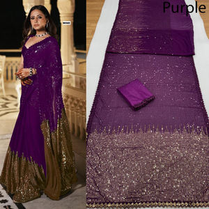 Bollywood Séquence Saree Travail Couleur Chaude Saree pour Femmes Dames Indien Shopping En Ligne Tenue - Product Image 3