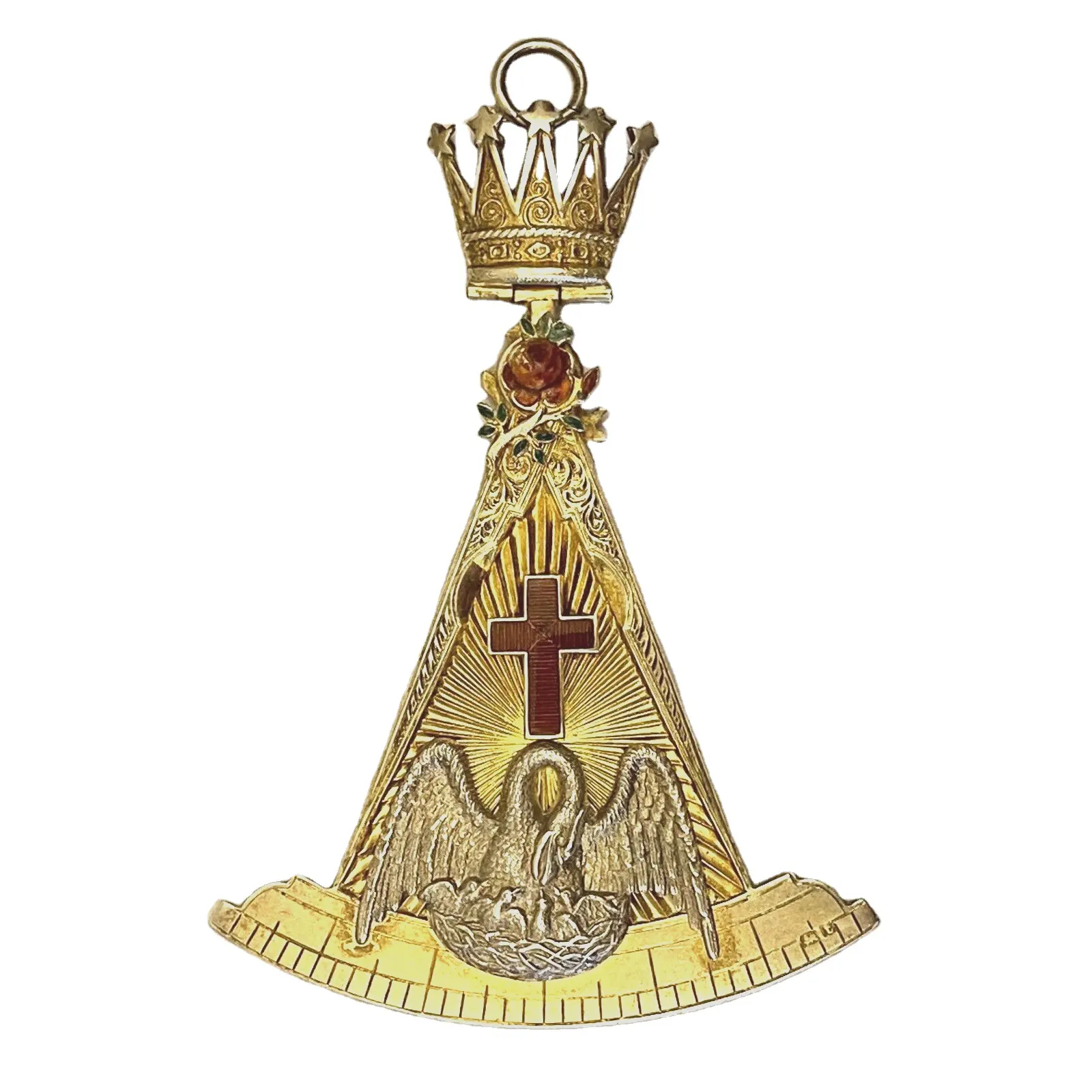 Pin kerah Templar kesatria Masonik selesai emas merah dan putih versi Enamel Pin kerah