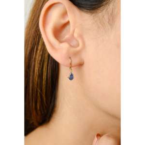 14K Solid Gold Pear Cut Blue Sapphire Drop <b>Earrings</b>-Christian Religious Gift - Product Image 4