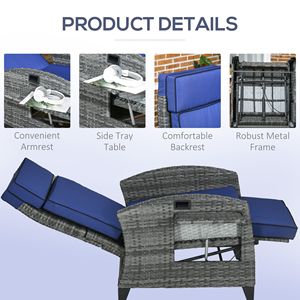 Sedia Reclinabile da Patio con Schienale Regolabile e Vassoio Laterale, Blu Scuro, Sedia Comfort per Esterni - Product Image 6