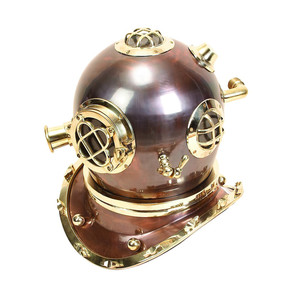Casco de buceo con base de madera, decoración náutica de cobre y latón, casco de buceo con aspecto premium a precio de mayorista. - Product Image 1