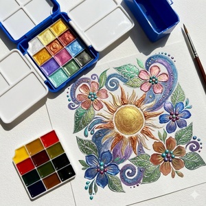 stationery <b>set</b> Dreamy Shimmering Dawn Ultra Portable Travel Plein Air Watercolor Painting Gift <b>Set</b> with Rich Palette of Metallic - Product Image 2
