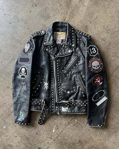 <b>Gothic</b> Punk Studded Rivet Premium Cowhide Unisex Motorcycle Leather <b>Jacket</b> with Solid Winter Design Logos and Color Combination - Product Image 5