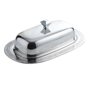 Beurrier ovale classique en acier inoxydable avec couvercle hermétique, idéal pour la cuisine et les fêtes - Product Image 2