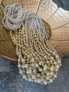 Elegant Multi Layered Pearl Beaded <b>Necklace</b> with Gold Accents Handcrafted <b>Statement</b> Jewelry for Weddings Festive Wear - Product Image 2