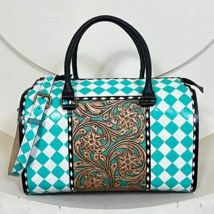 Bolsos de Viaje de Cuero Vacuno Genuino Hechos a Mano, Elegantes y de Alta Calidad, con Patrón a Cuadros, Bolso de Mano de Lujo Unisex - Product Image 4
