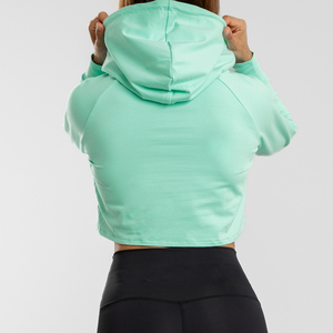 New Arrival Solid Color Cotton Hoodie Crop <b>Top</b> Workout Gym Hoodies Women <b>Long</b> <b>Sleeve</b> Cropped Hoodie - Product Image 3